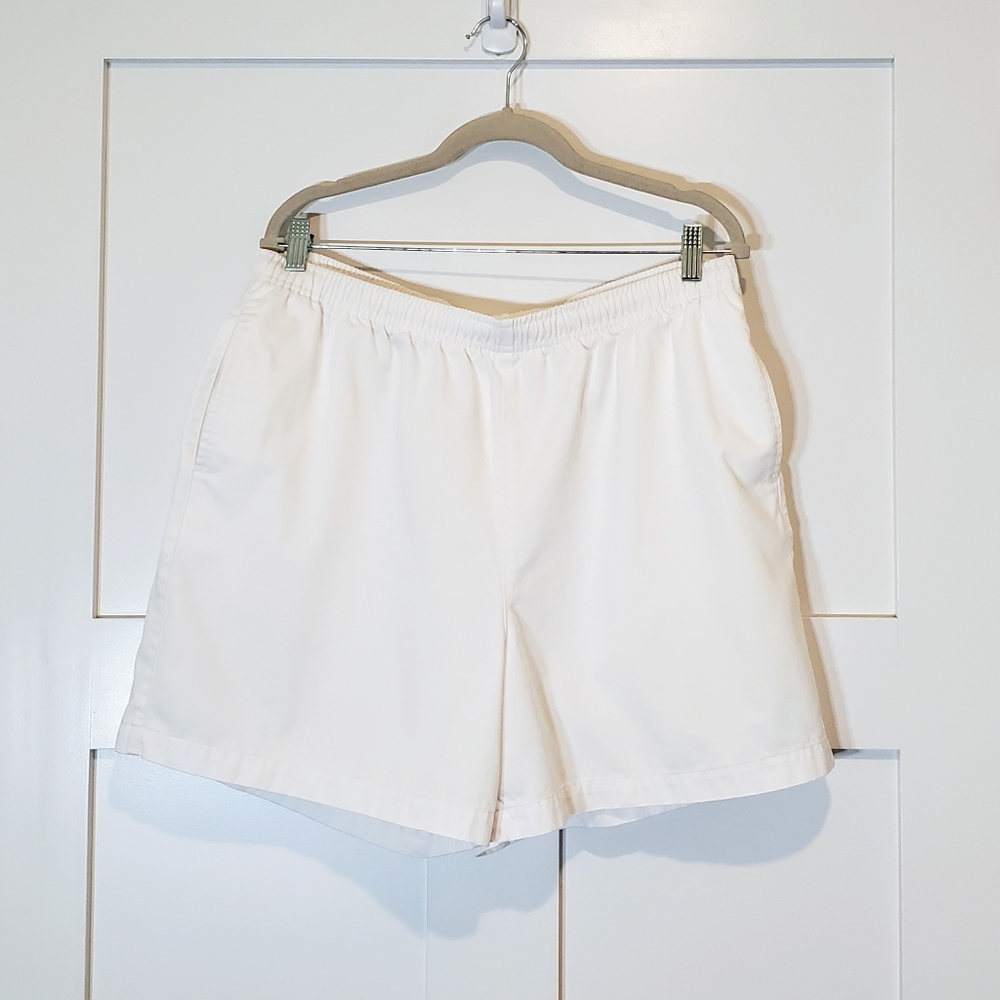 Lands' End Elastic Waist Pull On Shorts White Pockets Cotton Polyester Size 16